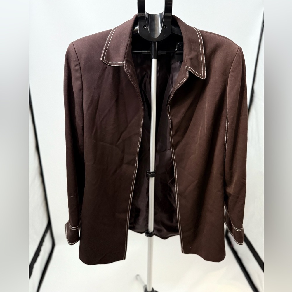Women John Meyer Brown Lined Open Free Flowing Blazer Jacket Size 16